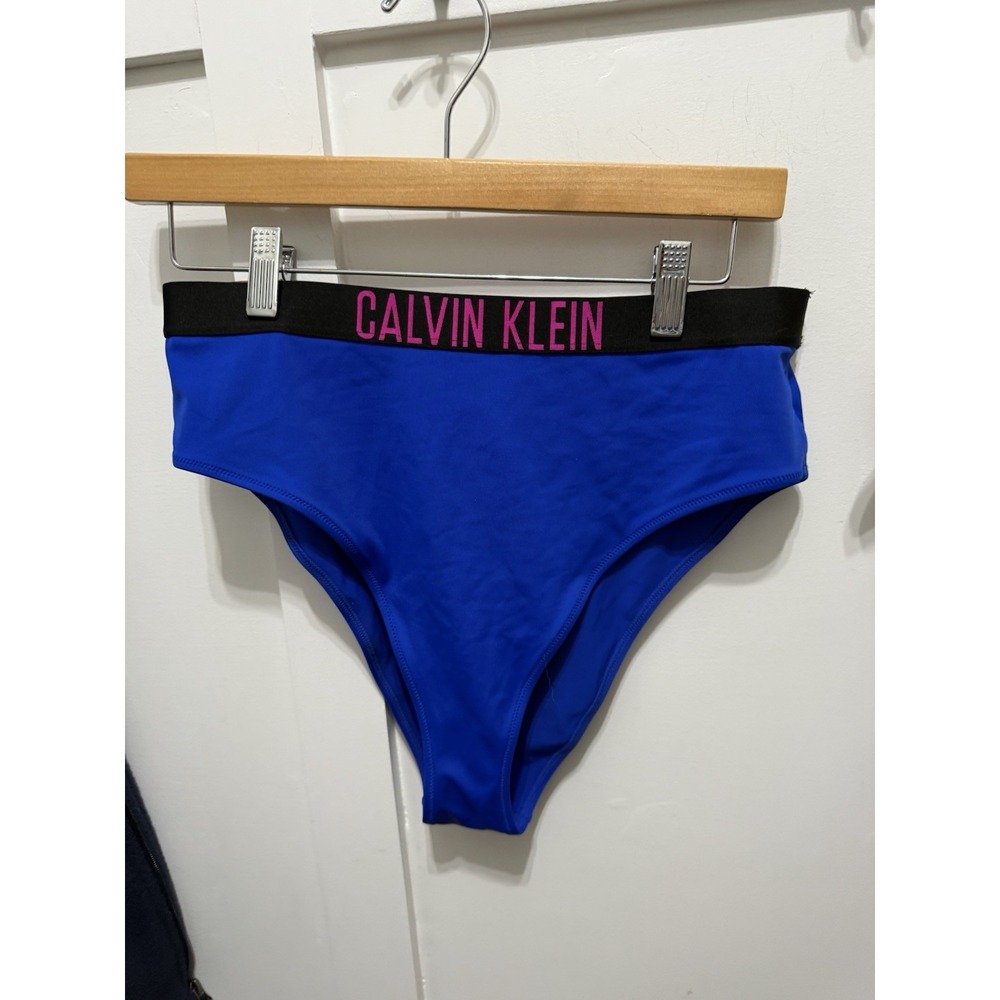 Calvin Klein Blue bikini Set Large High Waist Bottom Intense Power Ribbed - Picture 5 of 14